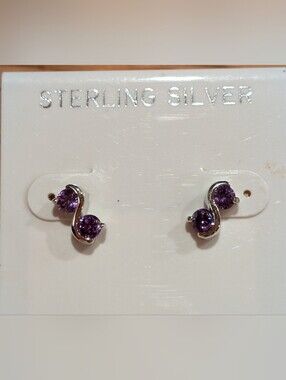 Source Unknown Sterling Silver Amethyst-Color Double Crystal Stud Earrings